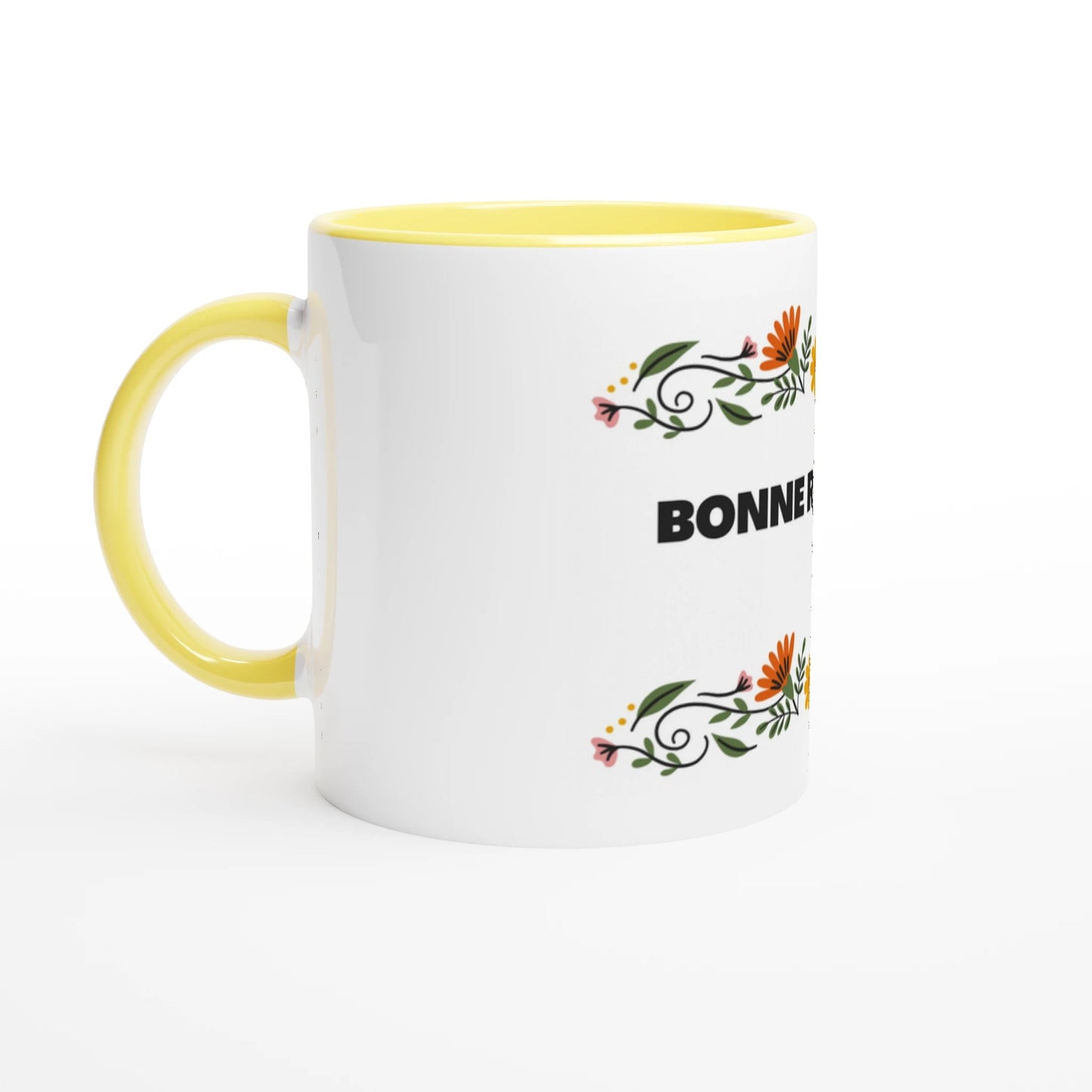 White 11oz Ceramic Mug with Color Inside Ceramic Yellow - ByBliss